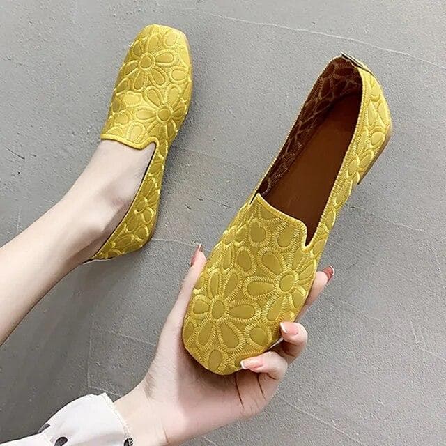 Women Flats Shoes Slip on Foldable Loafers for Women Square Toe Single Shoes Hollow Out Fashion Party Casual Shoes for Ladies 42 yellow