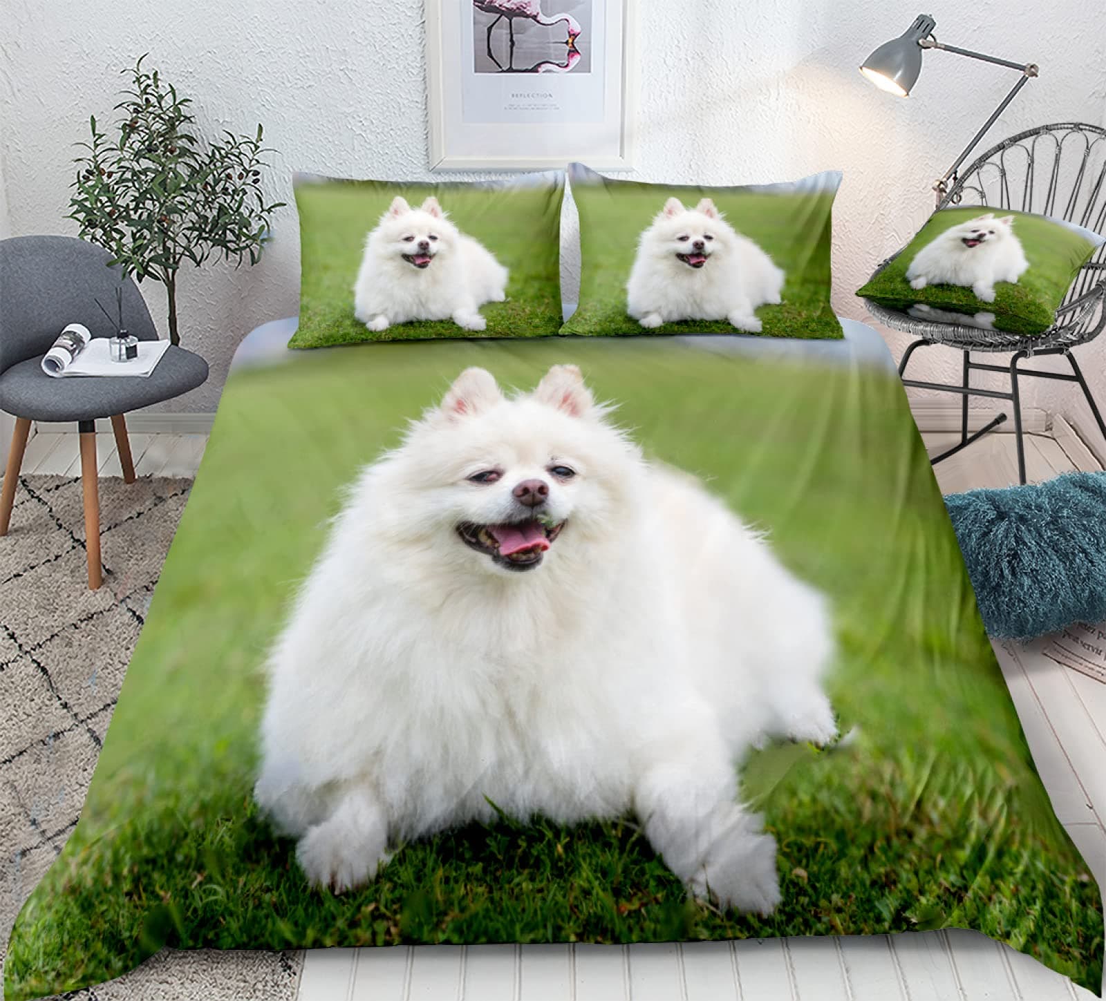 Samoyed Dog Duvet Cover King Queen Size Lovely Smile Pet Puppy Bedding Set Adults Women Cute White Animal Polyester Quilt Cover 155x215cm 3pcs