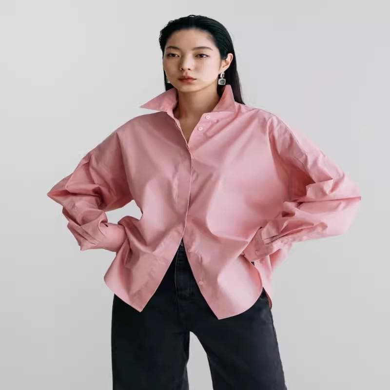 New Thin Black Shirt Jacket Women's Spring and Autumn Sense Personalized Korean Version Loose Shirt XL pink
