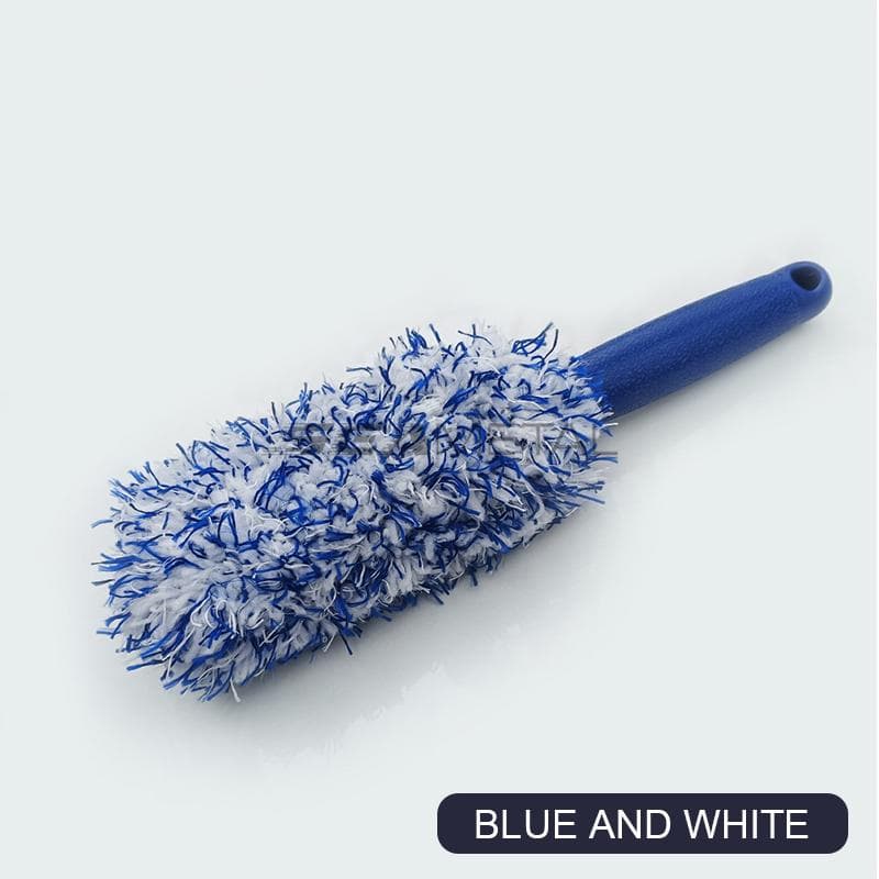 SEAMETAL Car Wash Super Brush Plush Premium Wheels Brush Non-Slip Handle Easy To Cleaning Rims Spokes Wheel Barrel Car Accessories white/blue