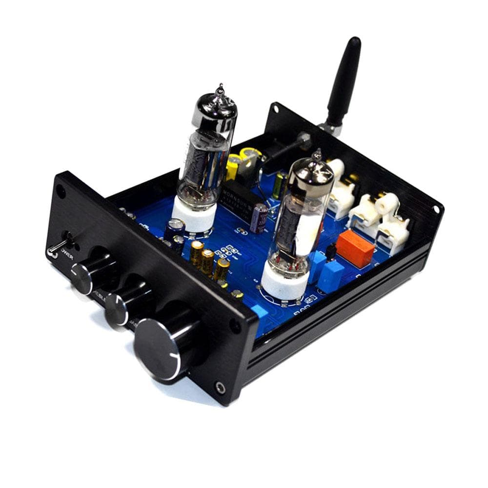 6J5 Vacuum Tube Amplifier Preamplifier BT Preamp AMP with Volumes Treble Bass Tone Adjustment silver