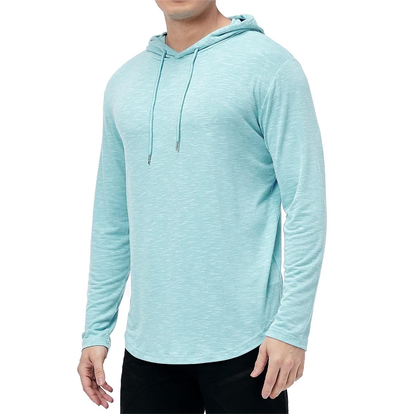 Mens Casual Hooded Coat Solid Color Long-Sleeved Sports Hoodie XL light blue