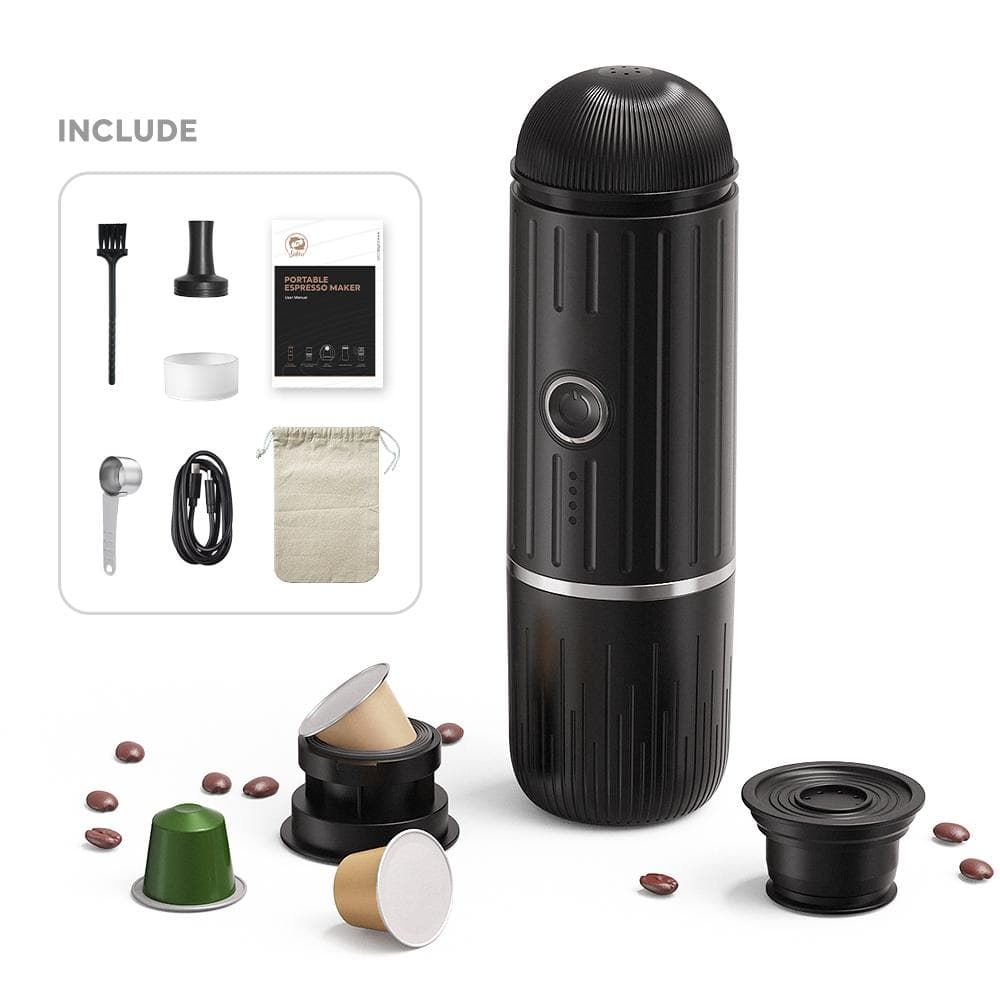 Electric Portable Coffee Maker Compatible with NS Pods and Ground Coffee 19 Bar 100W Wireless black