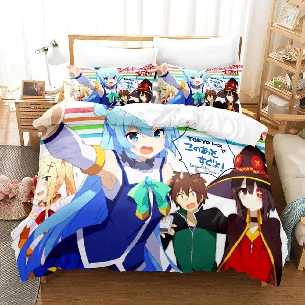 Anime KonoSuba Bedding Set Duvet Cover Bed Set Quilt Cover Pillowcase Comforter king Queen Size Boys Adult Bedding Set 70x133cm 2pcs