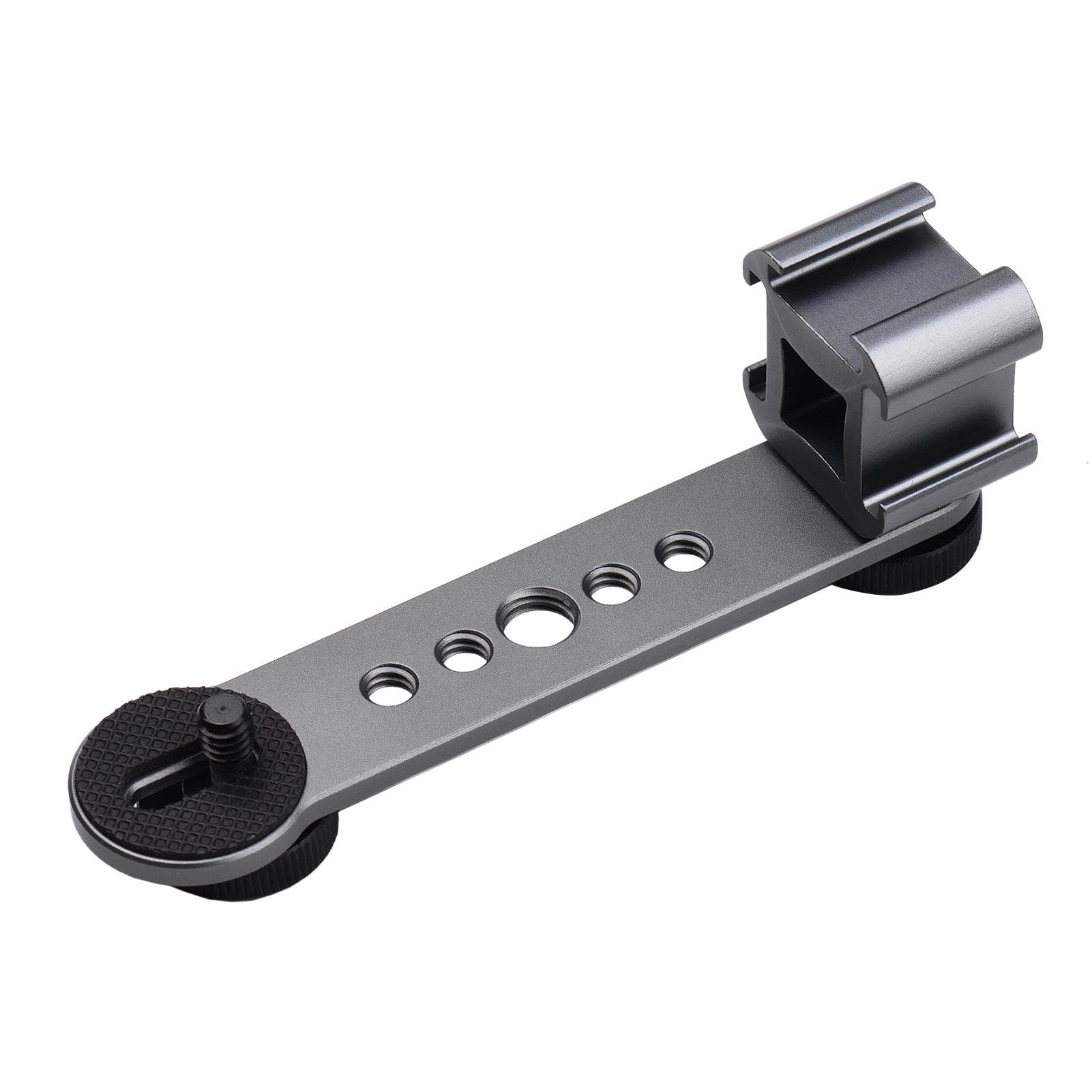 Triple Cold Shoe Mount Bracket Extension Bar with 1/4 Inch & 3/8 Inch Thread for Gimbal Stabilizer dark gray