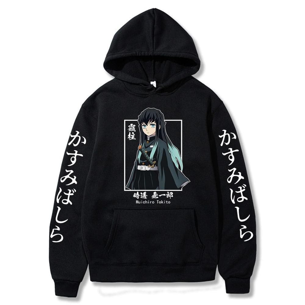 Demon Slayer Muichiro Tokito Graphic Hoodie Pullover Harajuku Streetwear Hoodies Winter Sweatshirt XS black