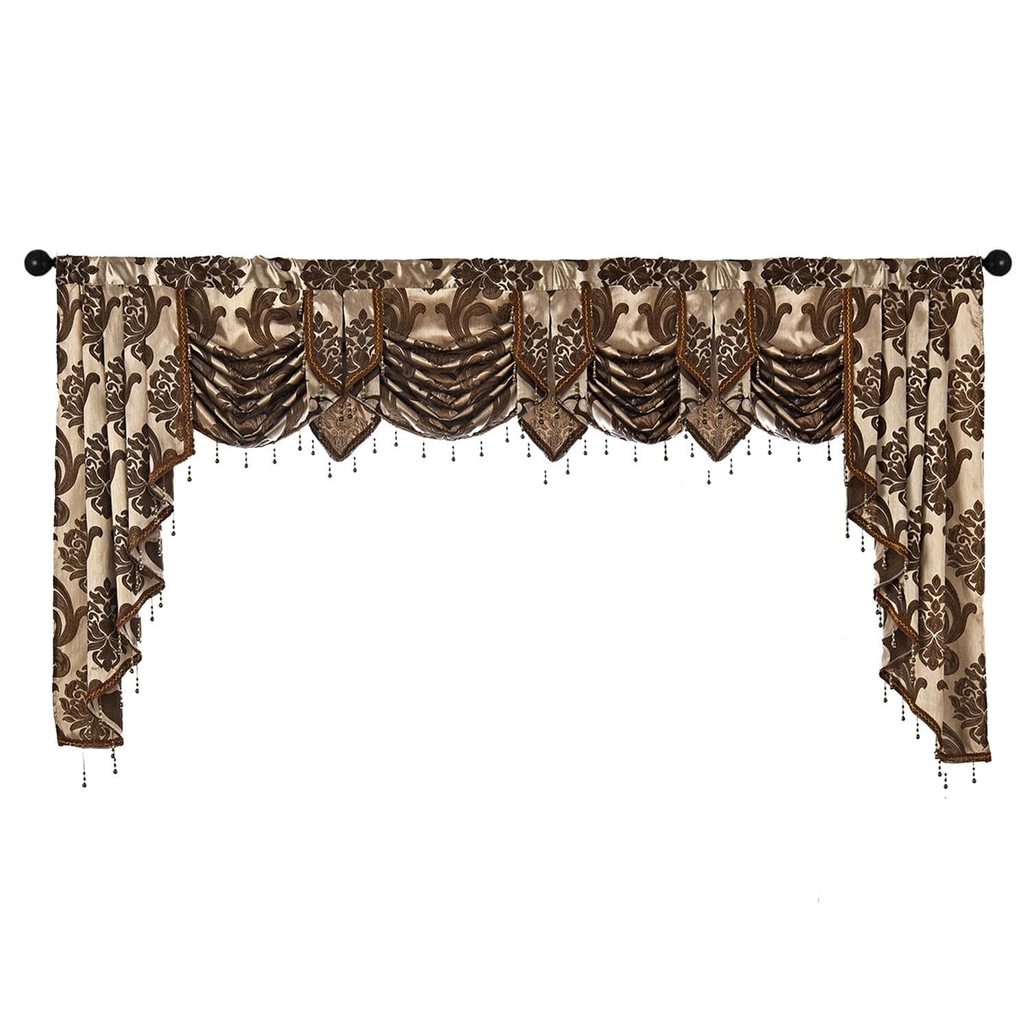 1PC NAPEARL Luxury Rural Decorative Beaded Valance Design Fashion Window Curtain W257cm x L125cm brown