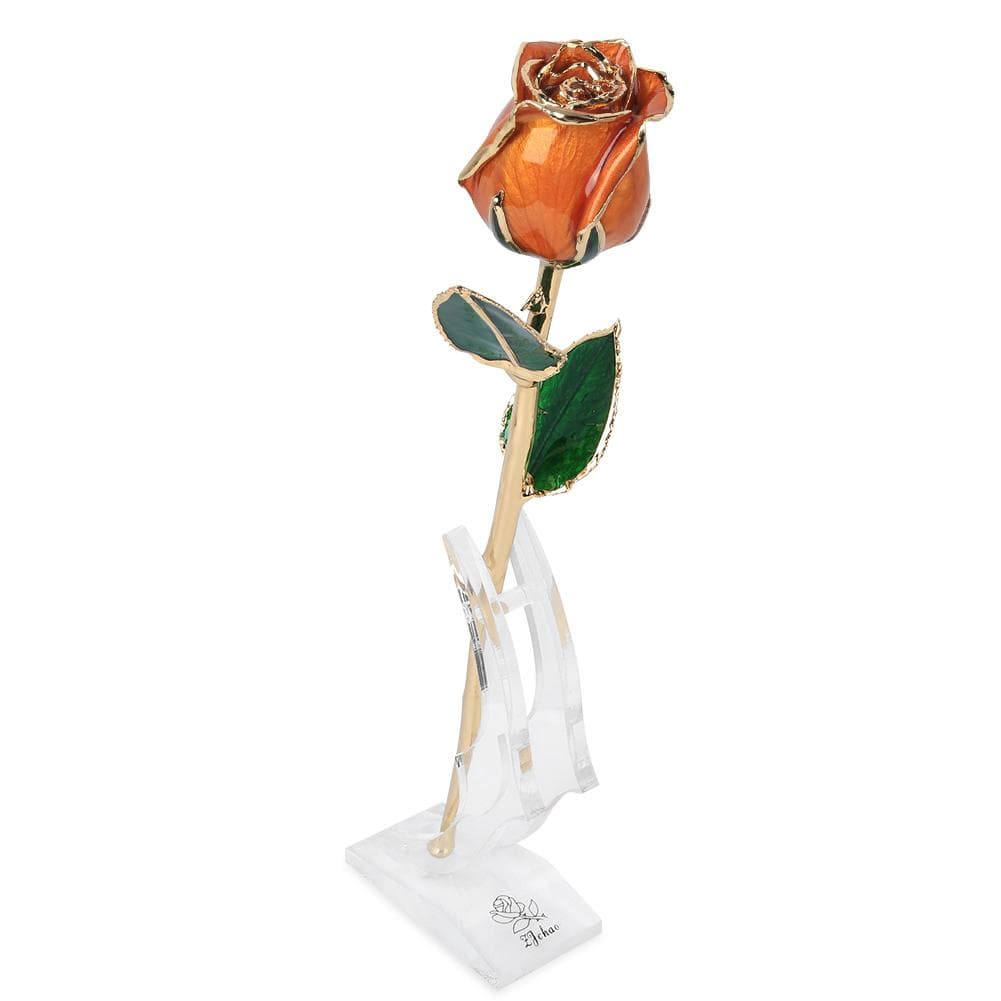 Golded Rose Flower 24K Bright Orange with Base Gift for Valentine s Day Birthday