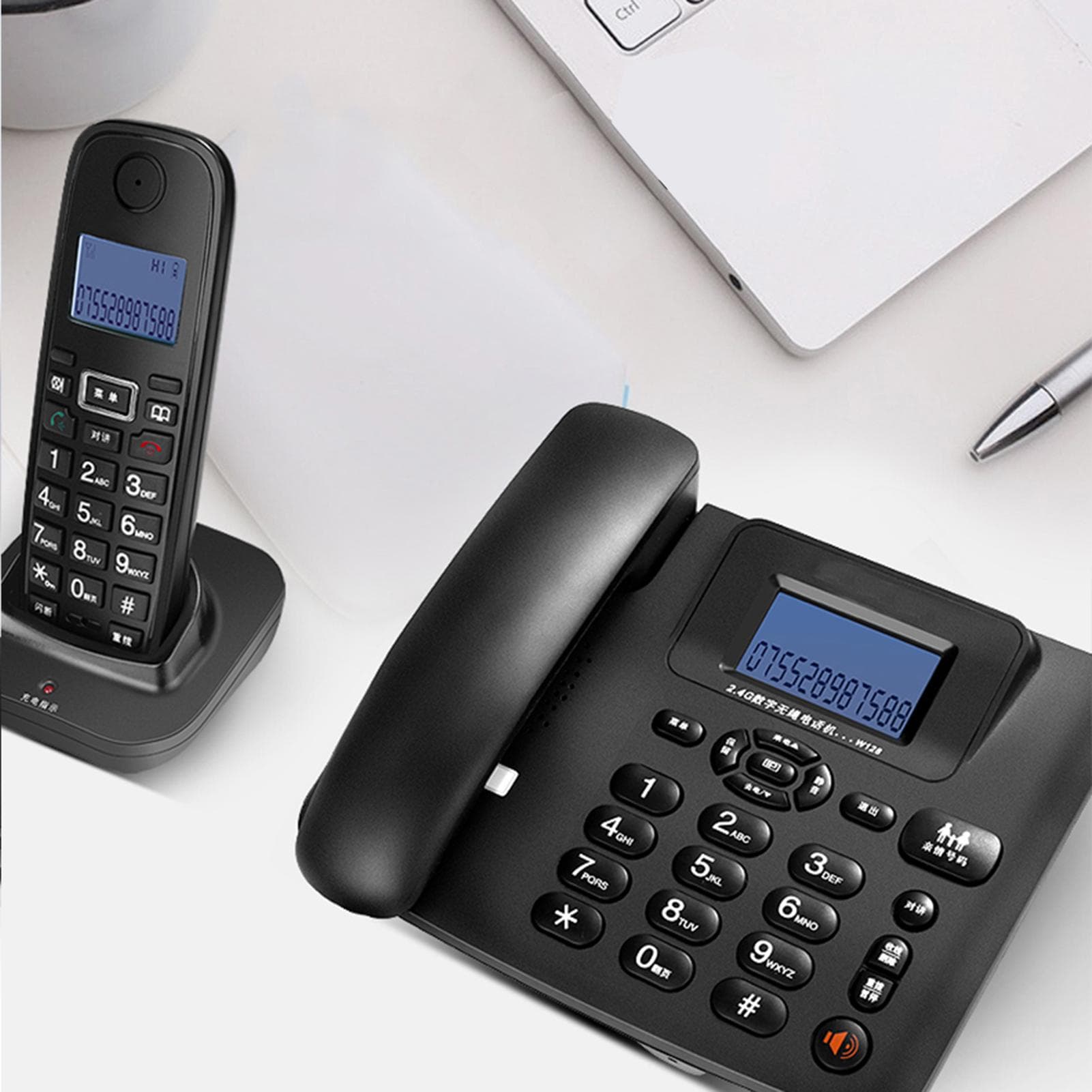 W128 2.4GHz Intelligent Digital Wireless Telephone Landline One for One (Black US Plug black