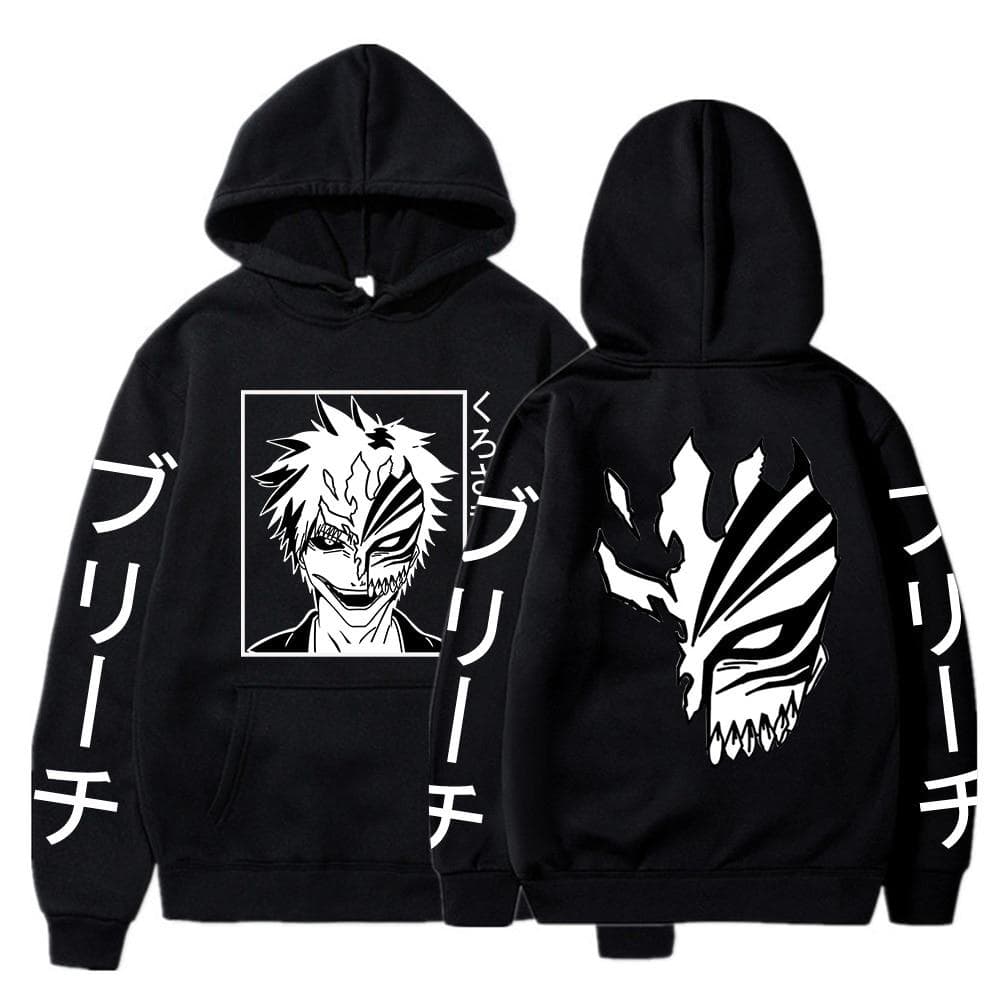 Bleach Kurosaki Ichigo Anime Harajuku Hoodies Gothic Cartoon Manga Mask Boy Graphic Men Women Winter Long Sleeves Sweatshirts XS black