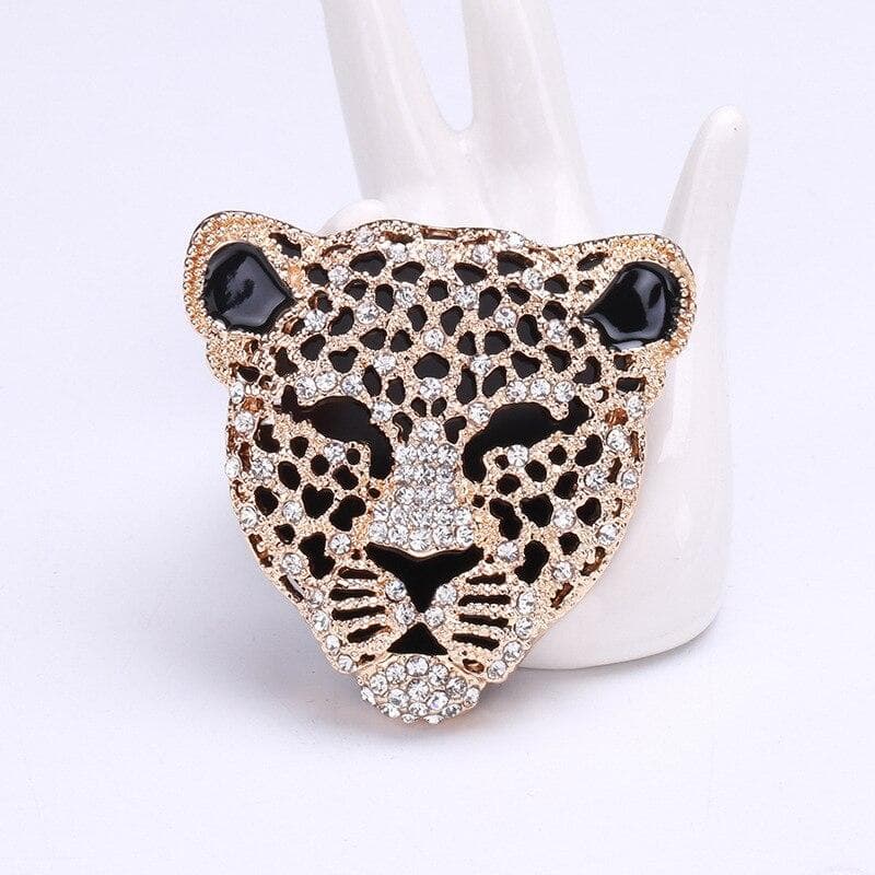 Blucome Vintage Fashion Rhinestone Leopard Head Alloy Brooch Vivid Animal Pins Party Casual Jewelry Gifts gold