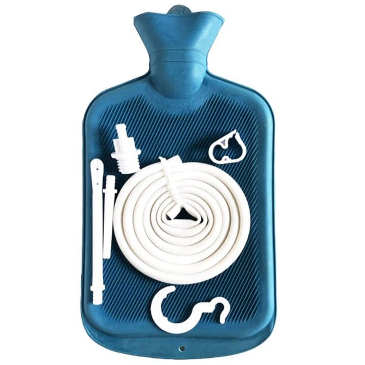 Enema Bag Kit Rubber Enema Cleaner Includes 2L Hot Water Bottle 4.9ft Hose Controlled Water Flow Valve 2 Syringe Pipe Hook blue