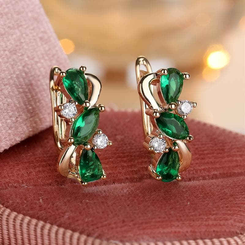 Shiny Teardrop Marquise Cut Red Green Blue Zircon Drop Earrings for Women Luxury Gold Color Daily Versatile Jewelry green/gold