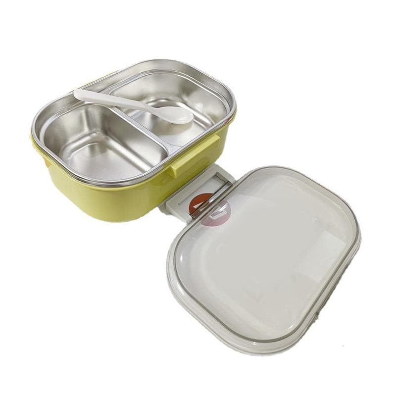 Stainless Steel Lunch Box Korean Style 2 Compartment Bento Box Metal Food Container for Kids Adults yellow/green