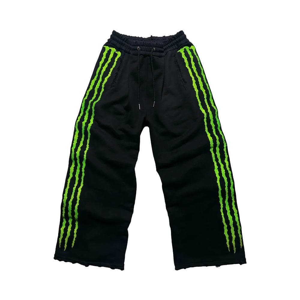 RogueWave Claw Triple Stripe Fluorescence Sweatpants Y2K Streetwear Hip Hop Personality Glow Casual Pants Cotton Drawstring Joggers XS black