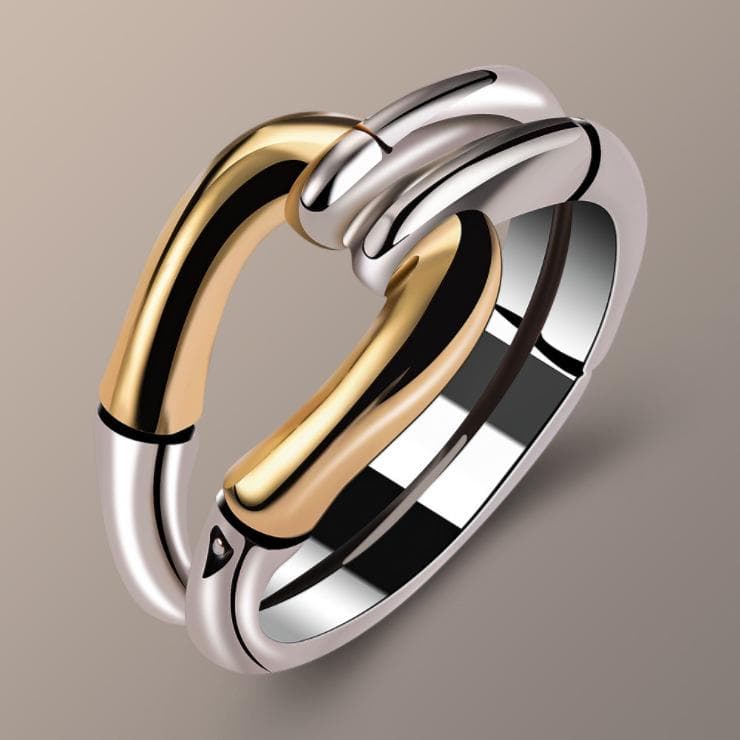 Sanjie Wish Geometric Bamboo Bone Ring, 18k Gold Plated Two-Tone Design for Women. Size 8
