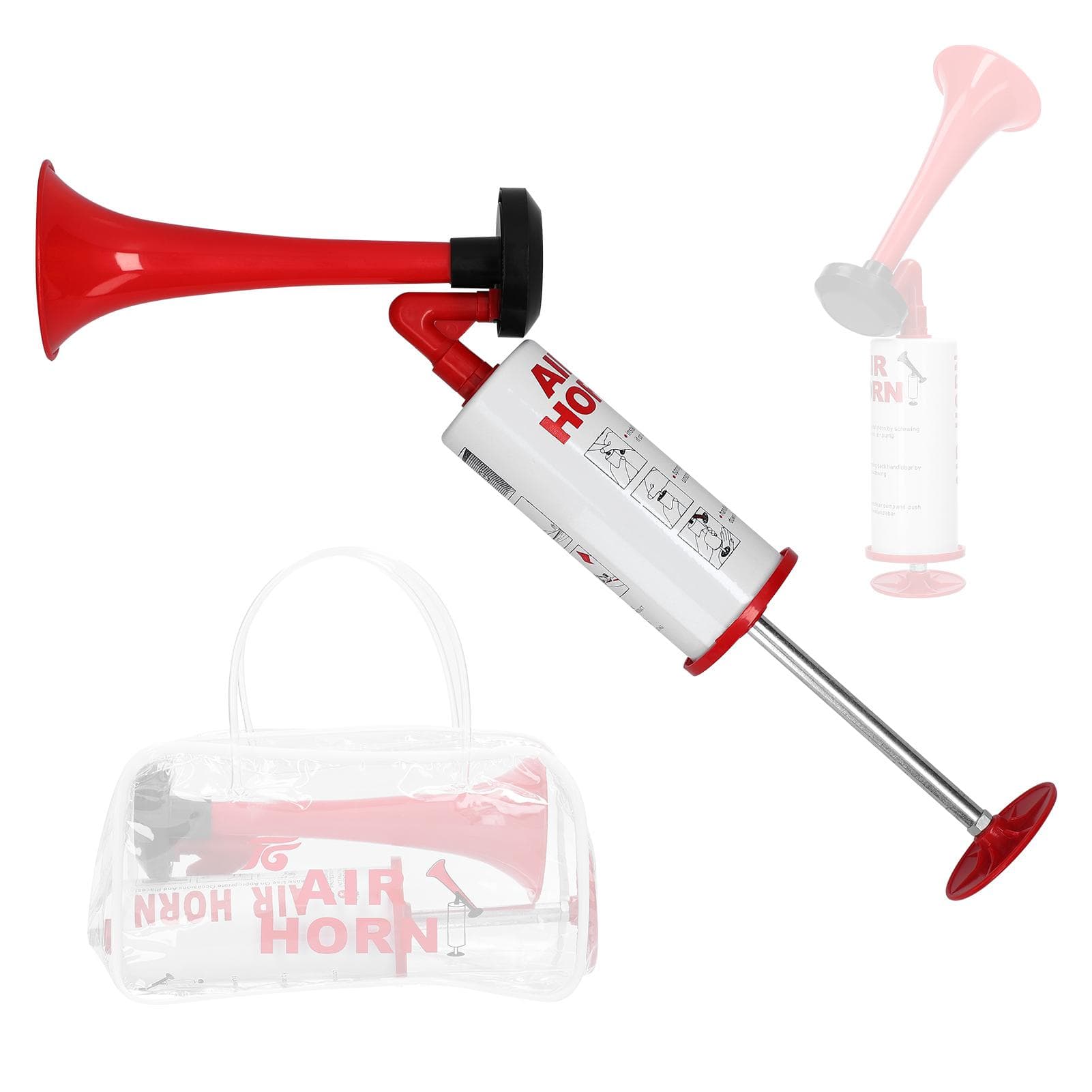 Handheld Air Horn Portable Air Pump Horn Loud Noise Maker Safety Alarm Horn for Sports Events red