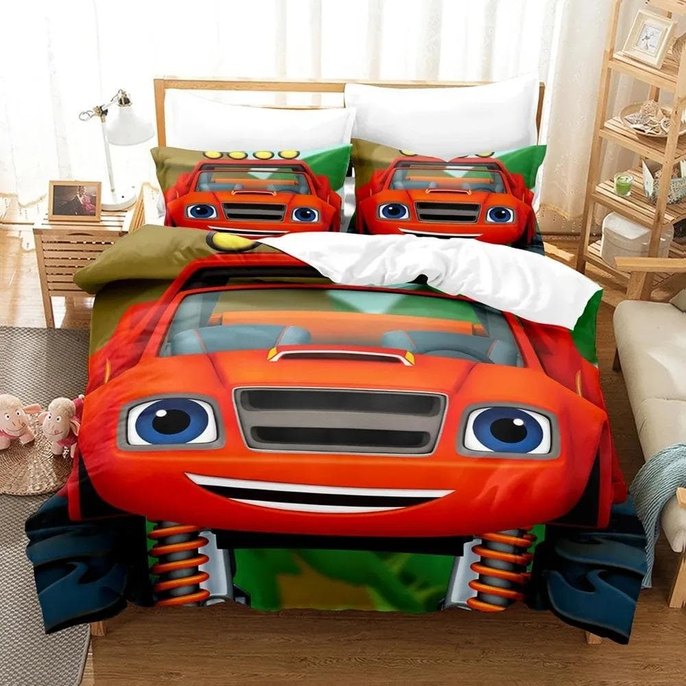 3D Print Blaze N Monster Machines Bedding Set Cartoon Duvet Cover Double Twin Full Queen King Adult Boys Bedclothes Quilt Cover EU single(135x200cm)