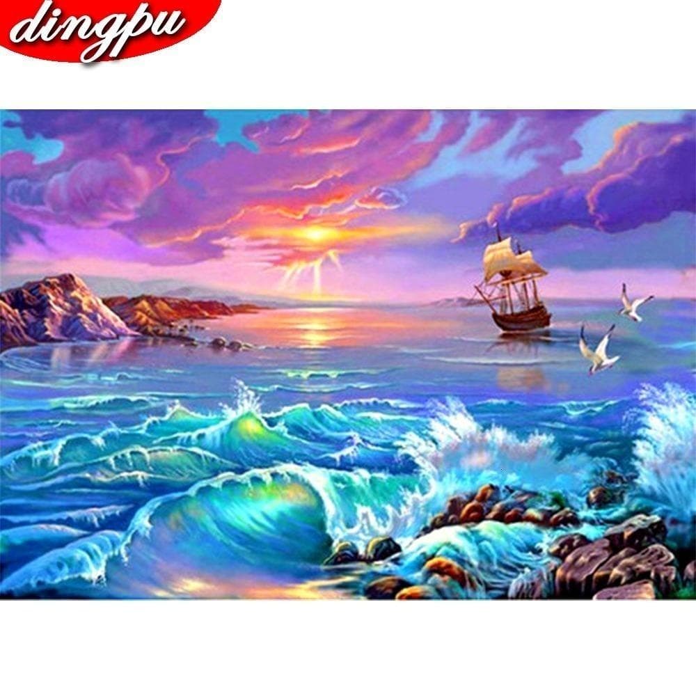 Diy Diamond Embroidery 5D Landscape Arrivals Painting Sailboat Mosaic Home Decoration 20X30CM