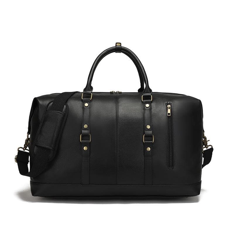 Wear-resistant PU Travel Bag Business Style Solid Color Outdoor Single Shoulder Luggage Storage Bag black