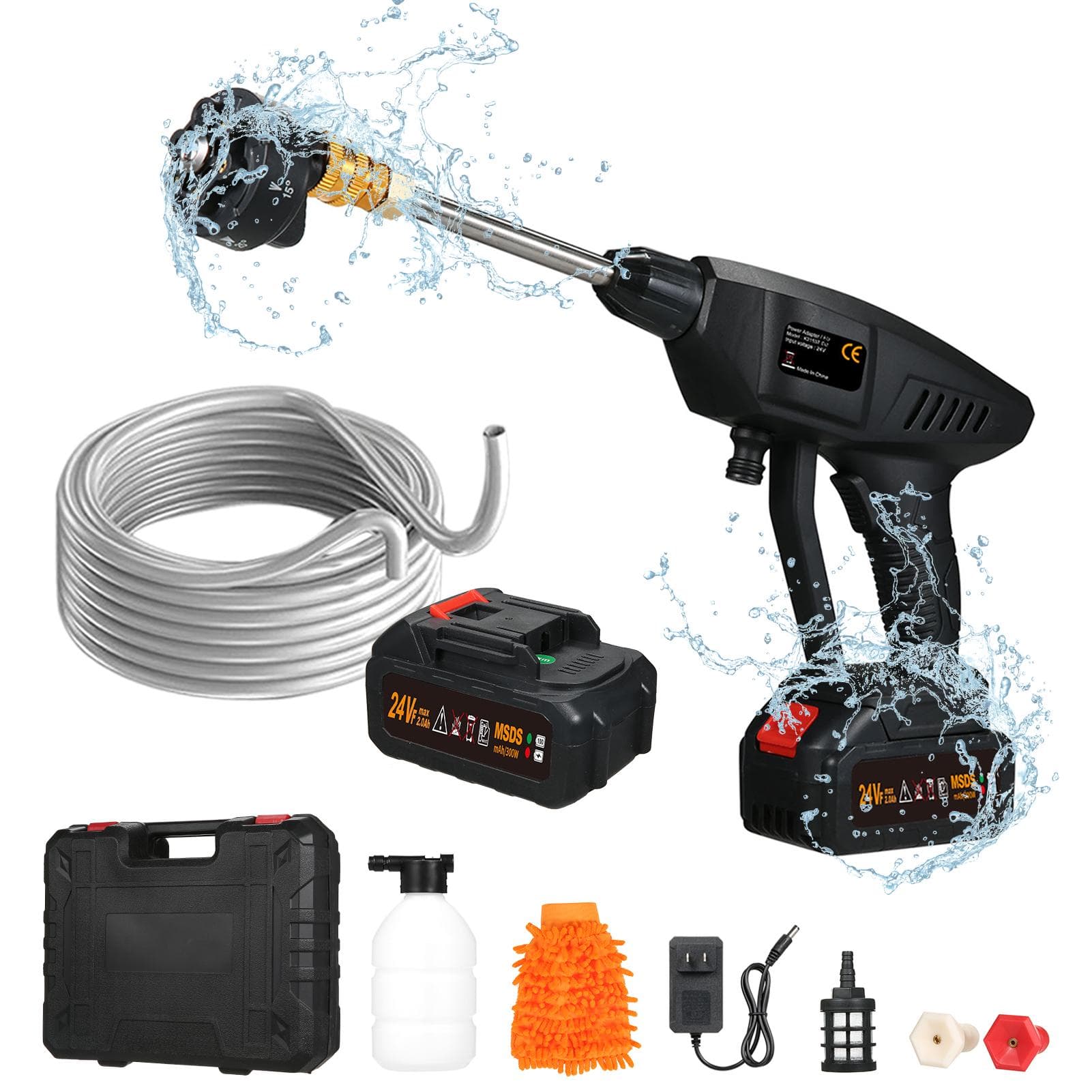 6-in 1 spray Cordless Power Washer 60Bar 300W High Power Washer Machine with Rechargeable Battery US black