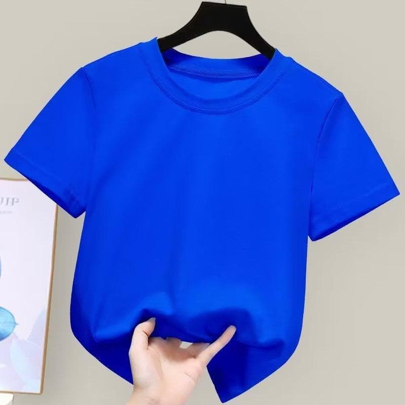 Kids Cotton T-Shirt Summer Short Sleeve Plain Color Basic Casual Childrens Clothing 3-8 Years A-Class Quality Simple Design 100 blue