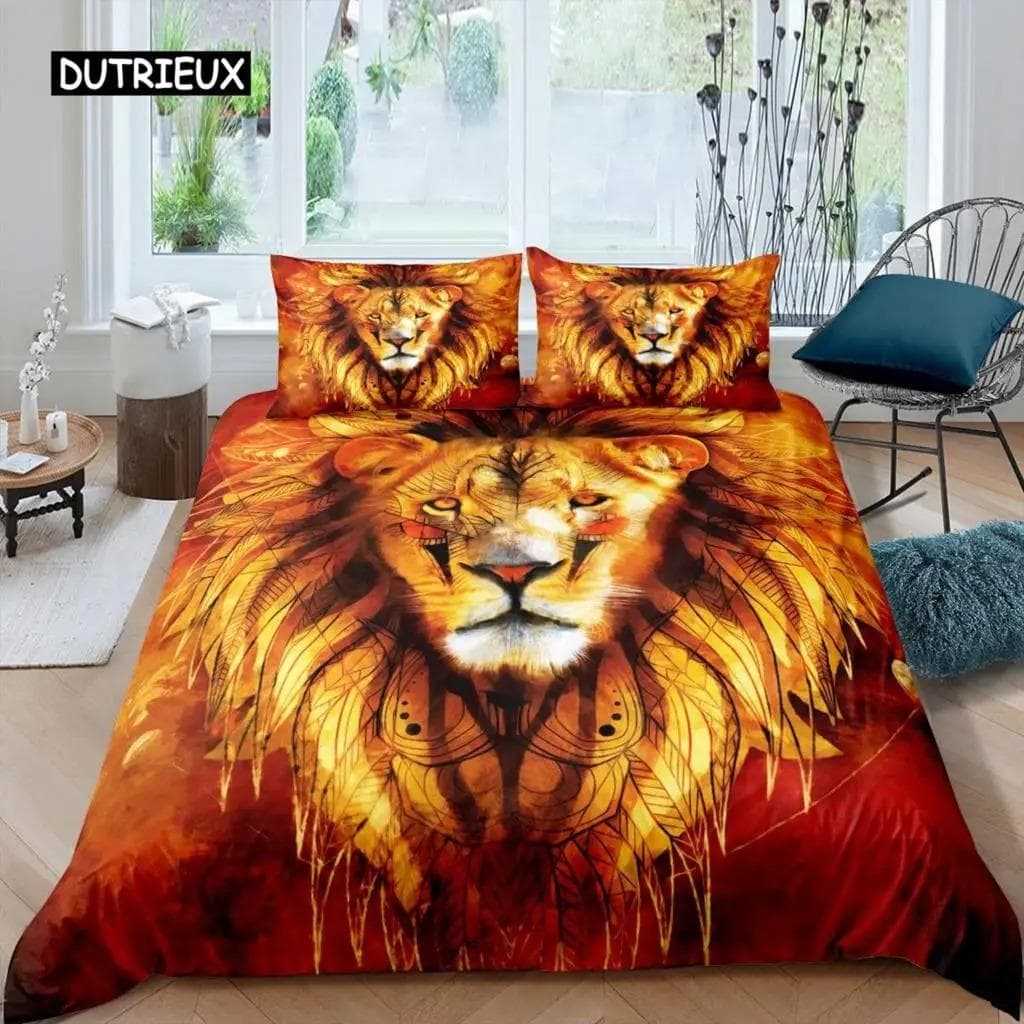 Lion Duvet Cover Set King Size Africa Wildlife Big Cat Bedding Set Golden Lion Resting 23 Pcs Kids Animal Twin Comforter Cover 70x133cm 2pcs