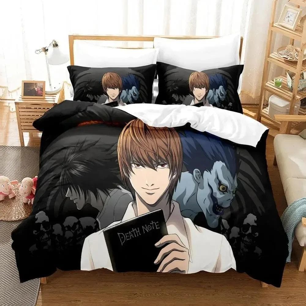 New Death Note Bedding Set Single Twin Full Queen King Size Bed Set Adult Kid Bedroom Duvet cover Sets 3D Anime Bed Sheet Set AU Single 140x210cm