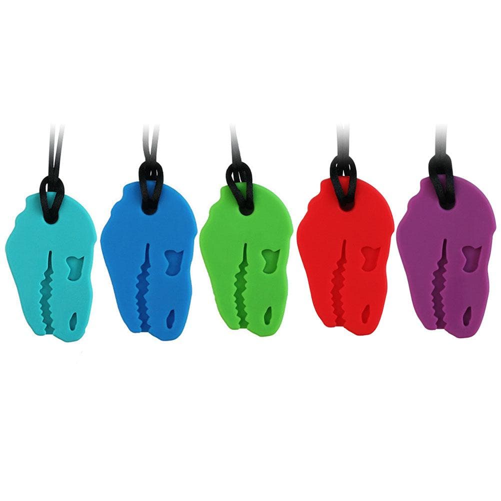 5 pcs Sensory Chew Necklace Kids Food Grade Silicone Dinasaur Chew Toys for Boys Girls Adults