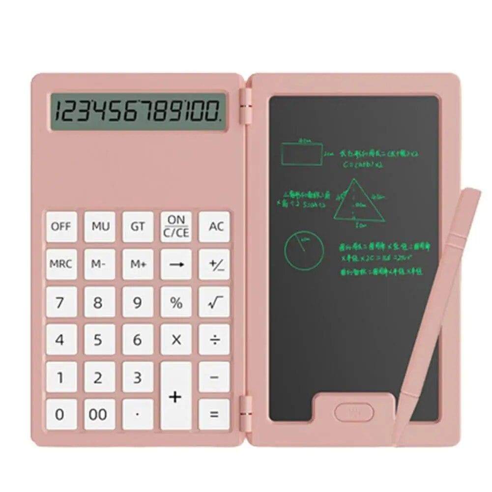 Calculator Portable Folding LCD Writing Board 12 Digits Clear Display Pocket-sized Scientific Calculator With Pen for Office pink