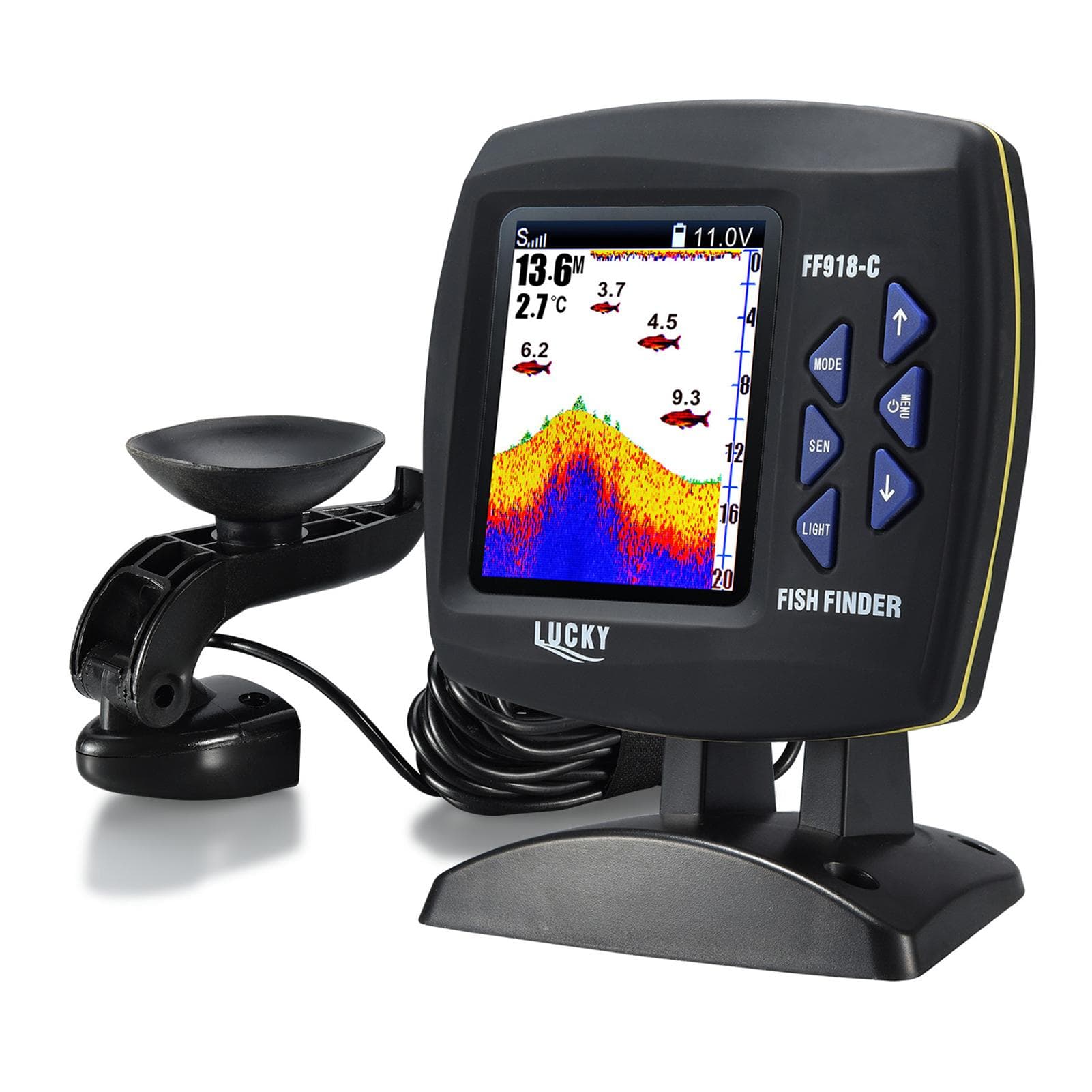 Fish Finder Wired Transducer Sensor Fishfinder 45 Degrees Underwater Fishing Camera Portable Fish Finder Waterproof Wired black