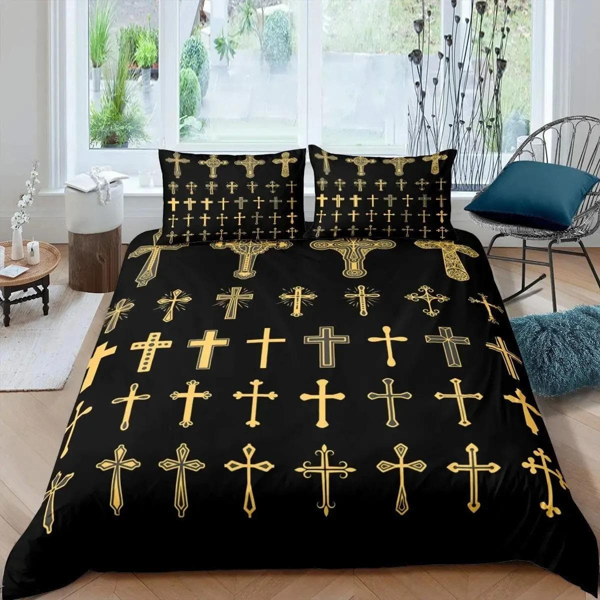 Christian Cross Jesus Duvet Cover Set Faith Over Fear Bedding Set 3D All Over Religion Comforter Cover Set Quilt Cover King Size 70x133cm 2pcs