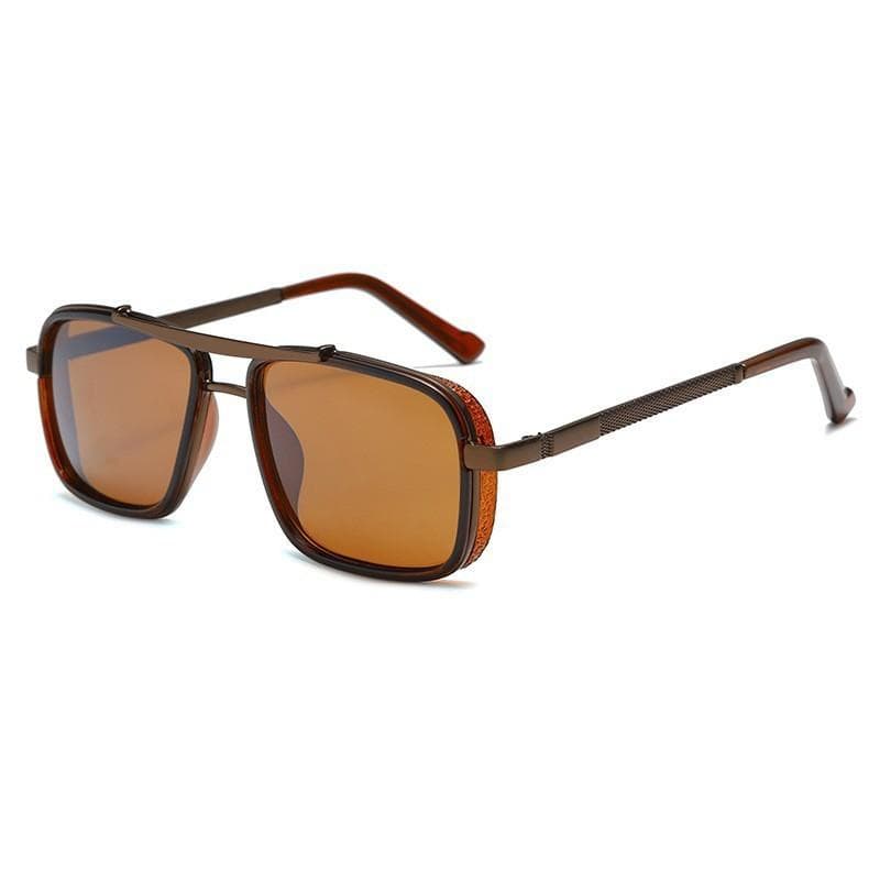 New Fashion TAC Sunglasses Retro Square Punk Metal UV400 Protection for Outdoor Driving Travel Ordinary lenses