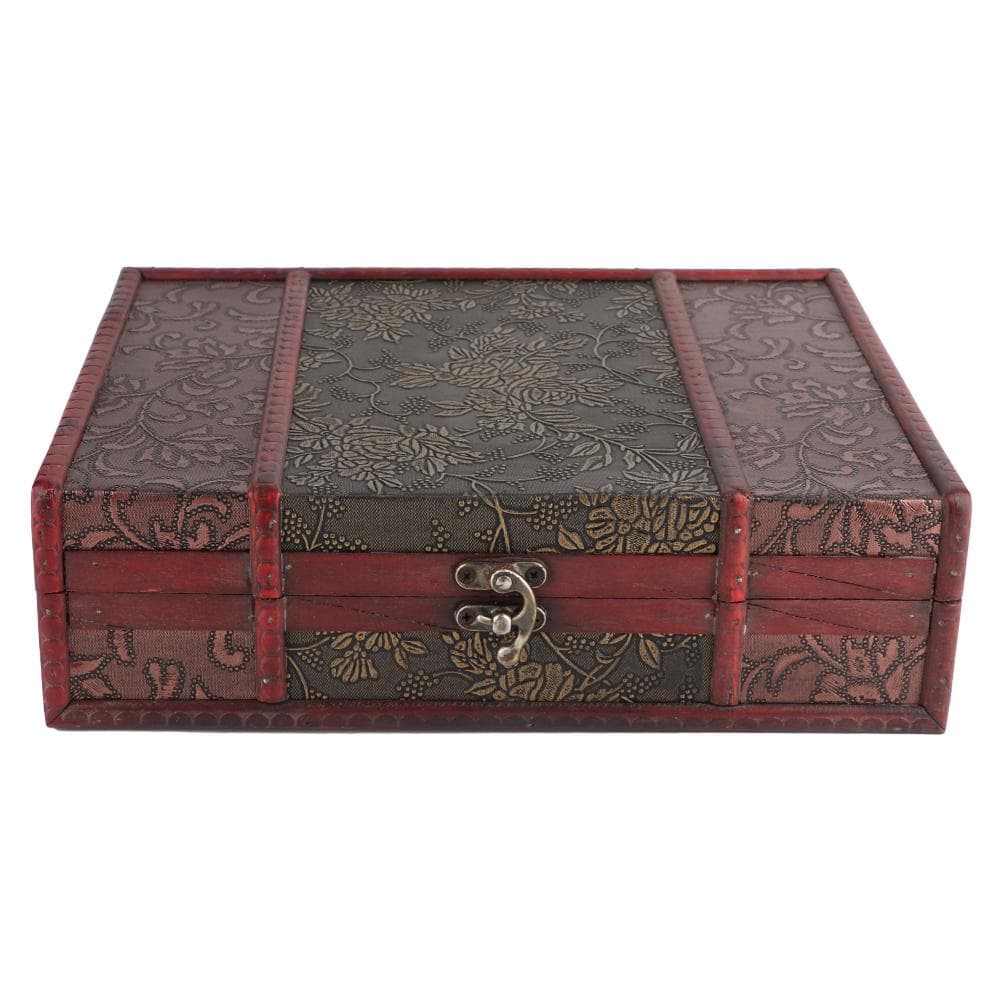 Handcrafted Desktop Wooden Vintage Jewelry Holder Storage Box Prop Decoration with Alloy Buckle