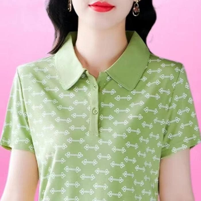 New Mother Short-sleeved Lapel POLO Shirt for Women Large Size Casual Summer Clothes and Fashionable Shirt Top 3XL green