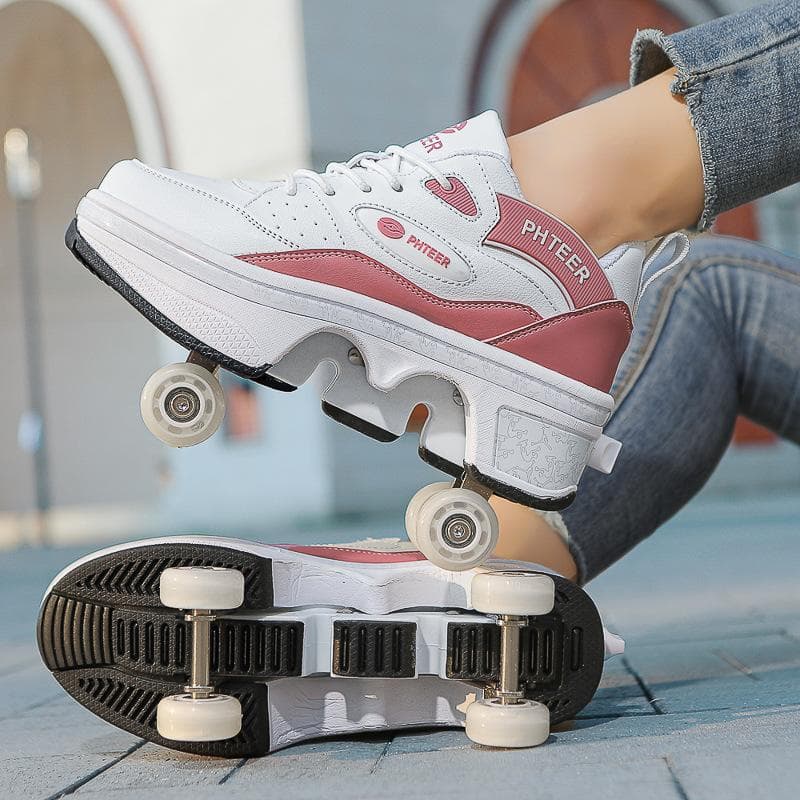 Children Teenagers Boys and Girls Shapeshifting Shoes Four Wheels Dual-purpose Roller Skates Double Row Runaway Shoes Roller Skates 34
