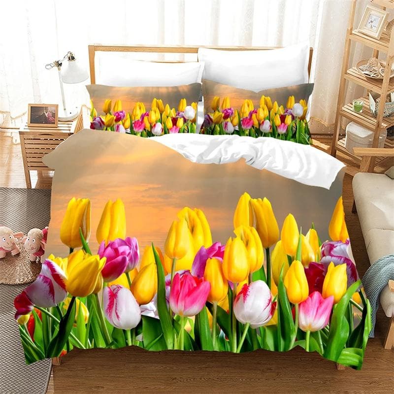 Flower Tulip Elegant Floral 3d Duvet Cover for Women Gifts Luxury Mother's Day Warm Gifts for Bedroom Decoration Queen King Size 228x228cm 3pcs