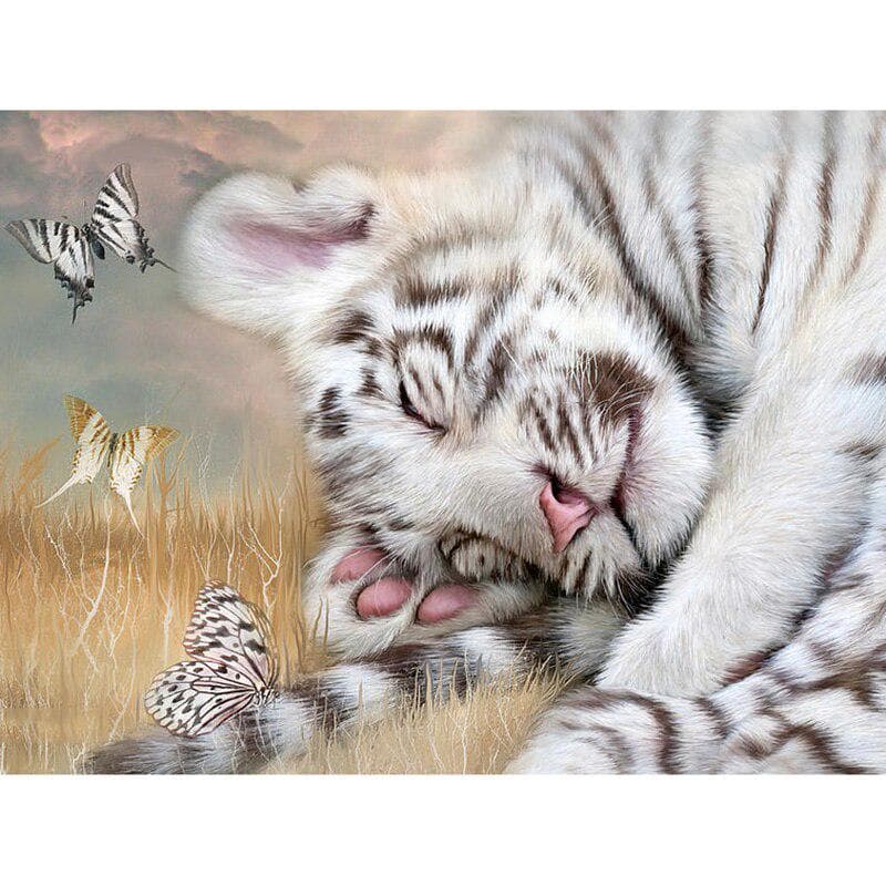 Full Round Drill Diamond Embroidery Resting Tiger 5D DIY Diamond Painting Cross Stitch Rhinestone 20X30CM