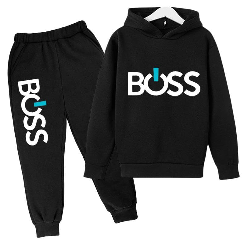 Autumn and winter children's pullover with plush hooded letters printed casual children's hoodie set 120