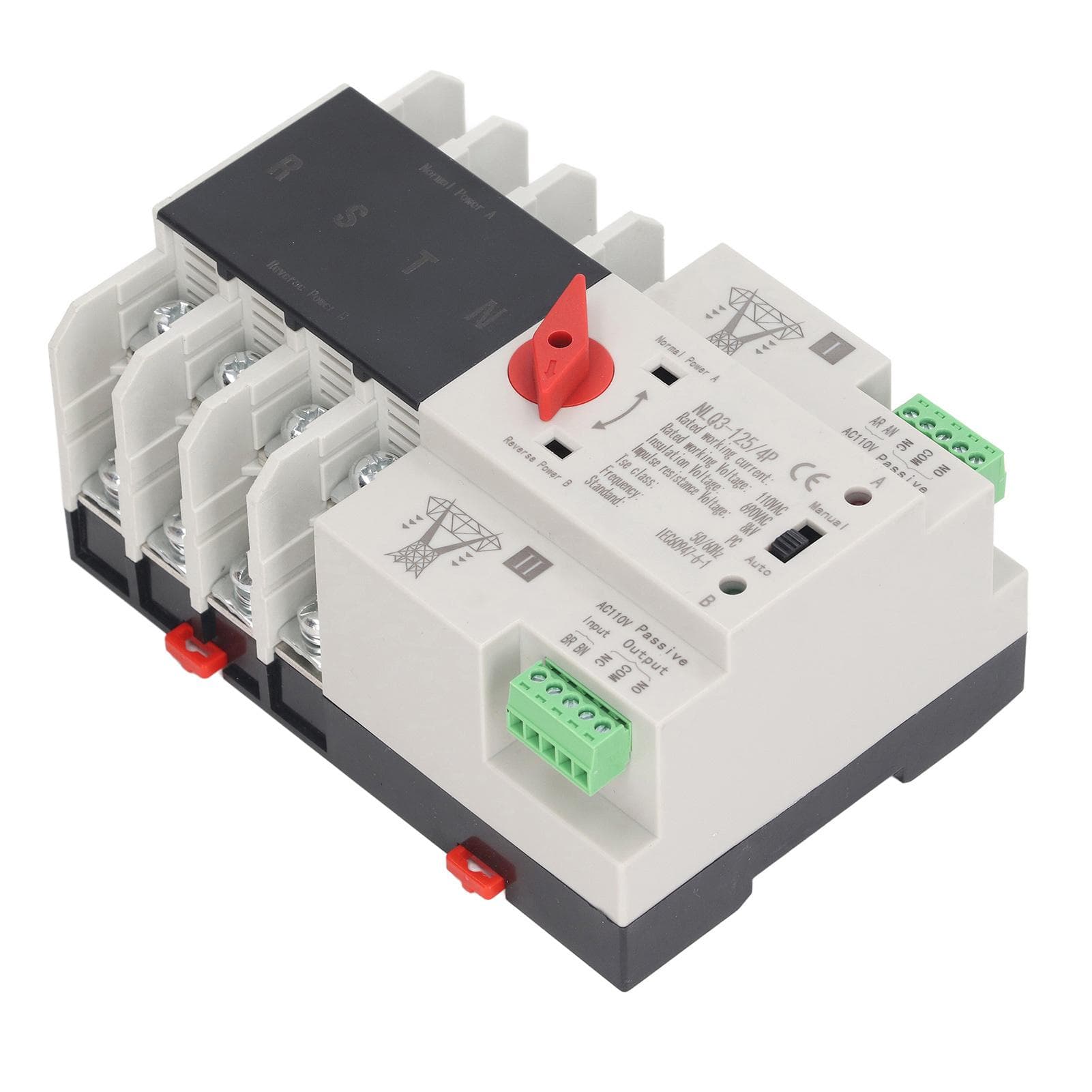 4P Automatic Transfer Switch Dual Power Changeover Switch 35mm Rail Mounting AC110V 80A