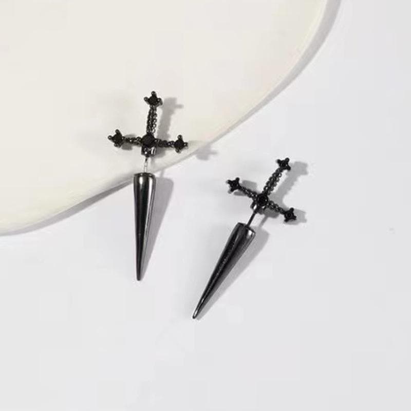 Gothic Kinitial Sword Earrings Vintage Cool Punk Crystal Ear Jacket Goth Dagger Earrings Jewelry Gift For Women black