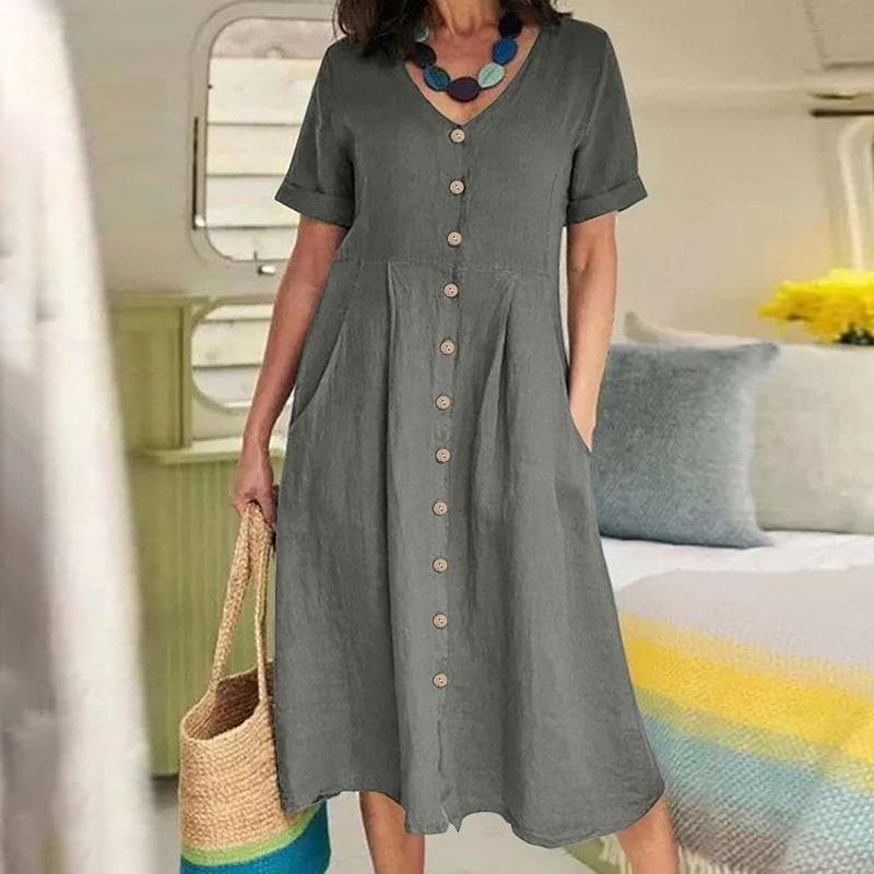 Women's Spring&Summer Solid Colour Loose High Waist Dresses 3XL gray