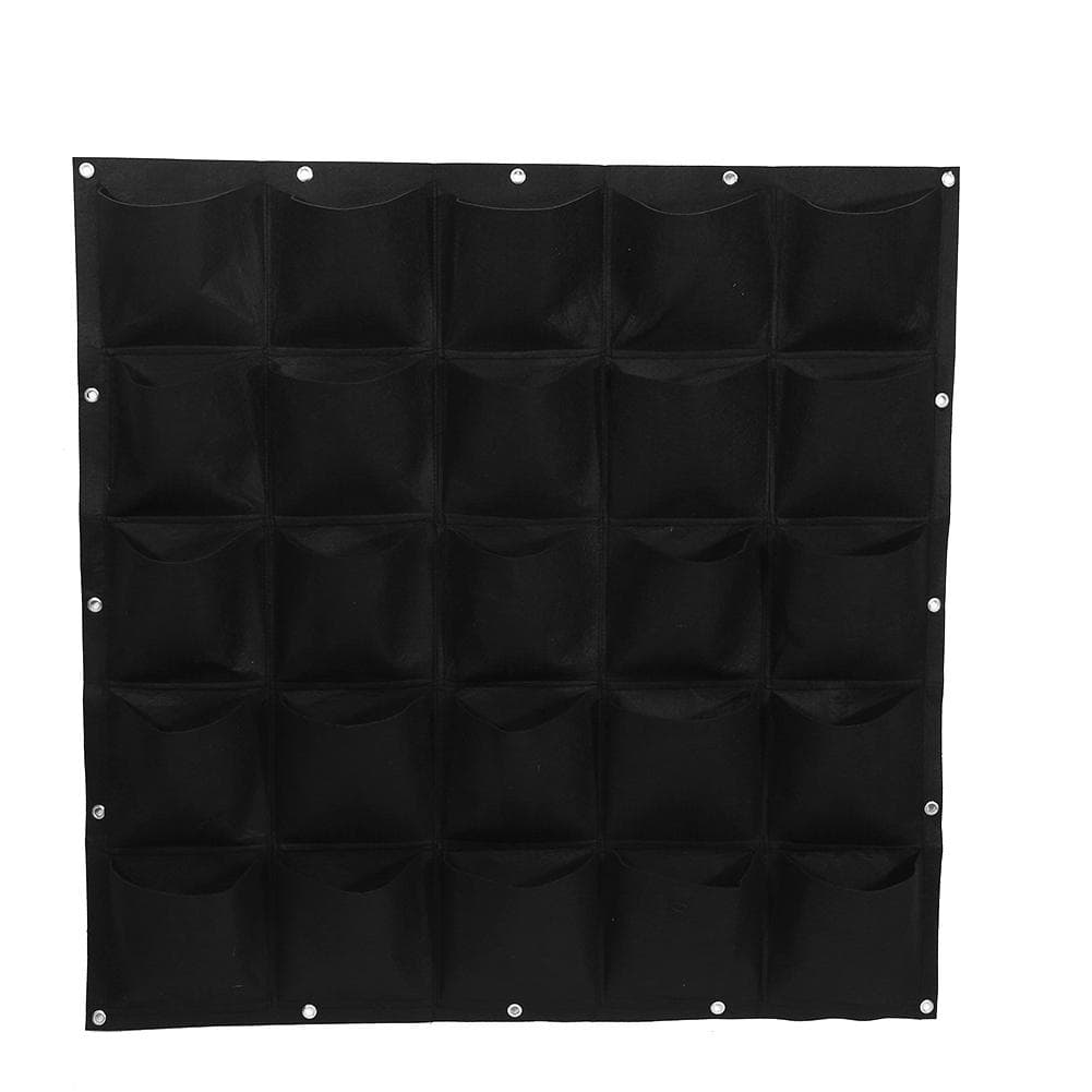 25 Pockets Outdoor Garden Vertical Planting Bag Wall Hanging Flower Growing Container (Black) green