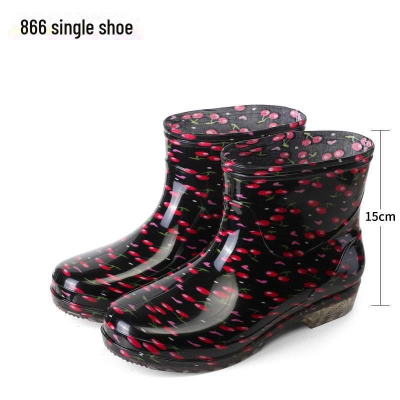Women's Short Tube Floral Rain Boots - Waterproof, Non-Slip, Fashionable, Low Cut Rubber Shoes for Kitchen & Outdoor Use. 38