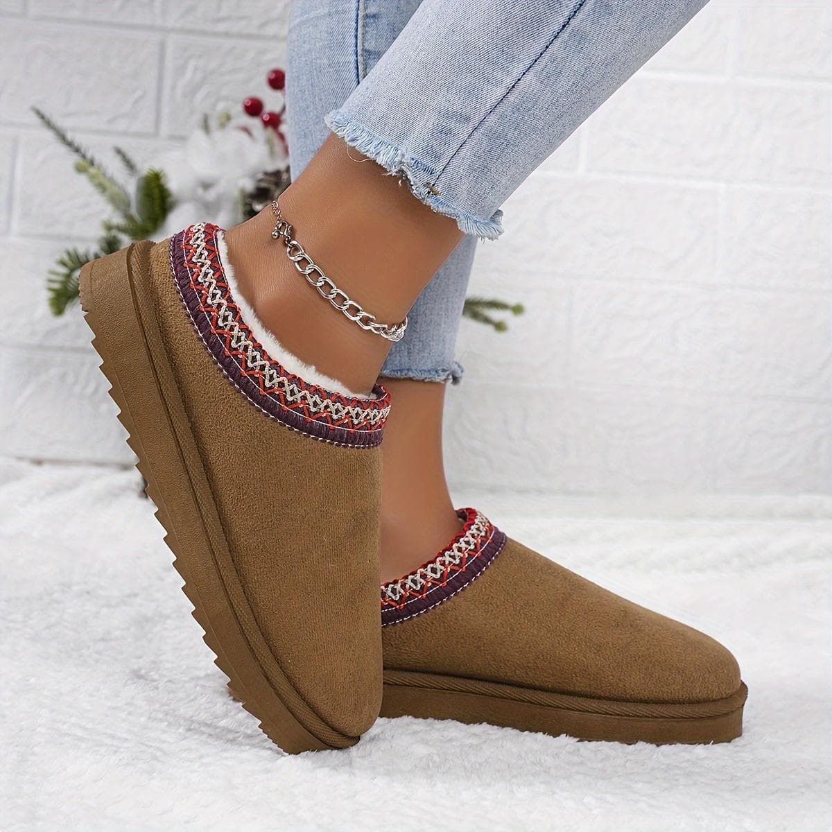 Women's Solid Color Fluffy Boots, Platform Soft Sole Thermal Lining Winter Boots, Non-slip Warm Snow Boots plus size, men & women, unisex 44 dark brown