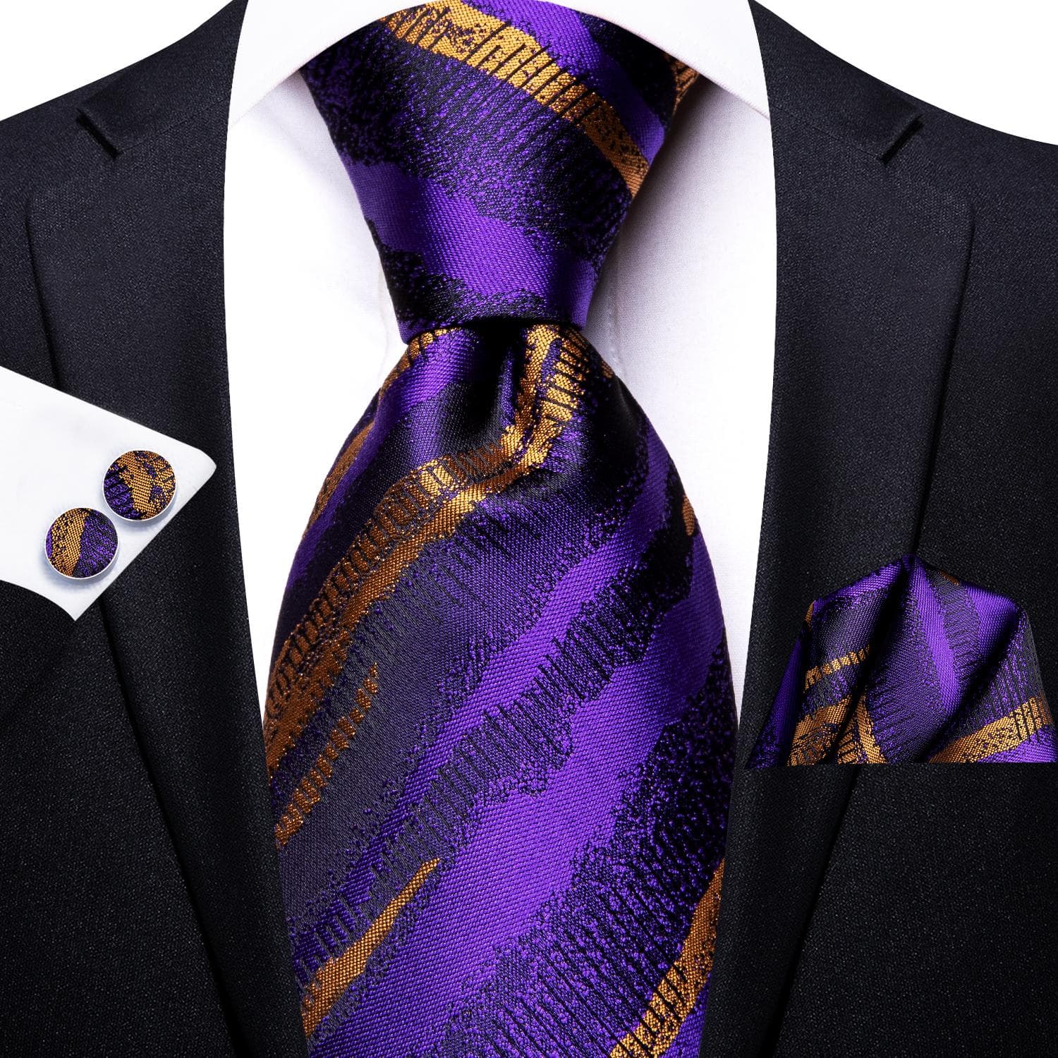 Hi-Tie Mens Accessories Silk Tie Handkerchief Cufflinks Set for Wedding Party Floral Solid Necktie N-3387
