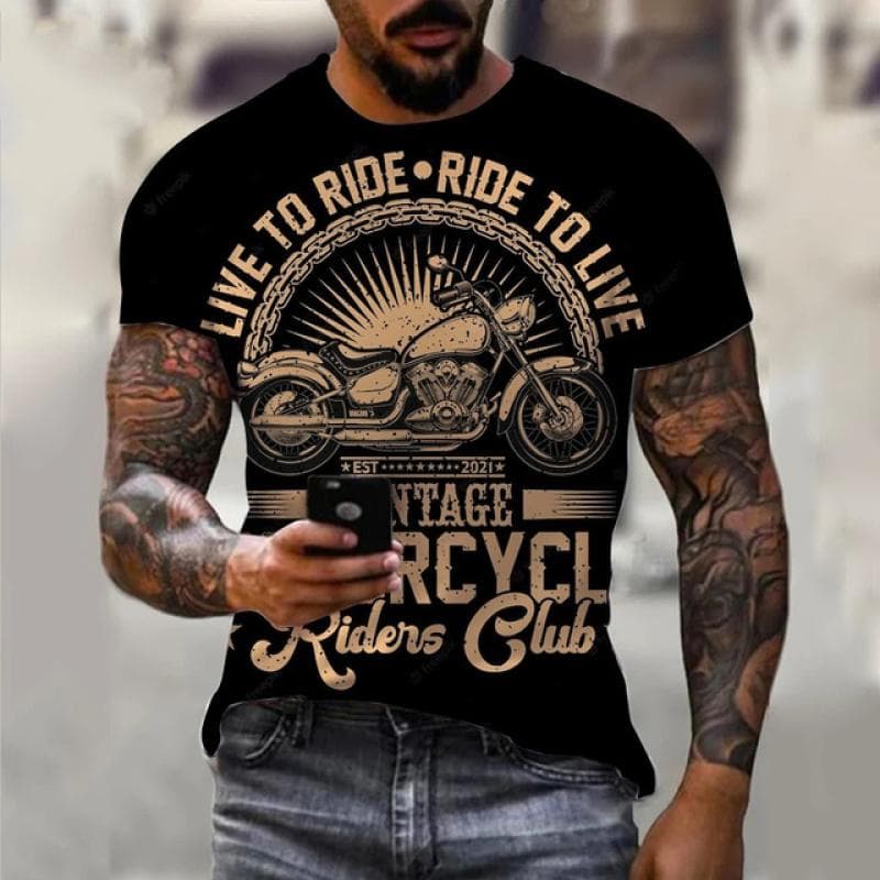Vintage Motorcycle T Shirts For Men 3D Racing Print Loose Short Sleeve Tops Funny Streetwear Leisure O-neck Bike Sports T-Shirts 5XL