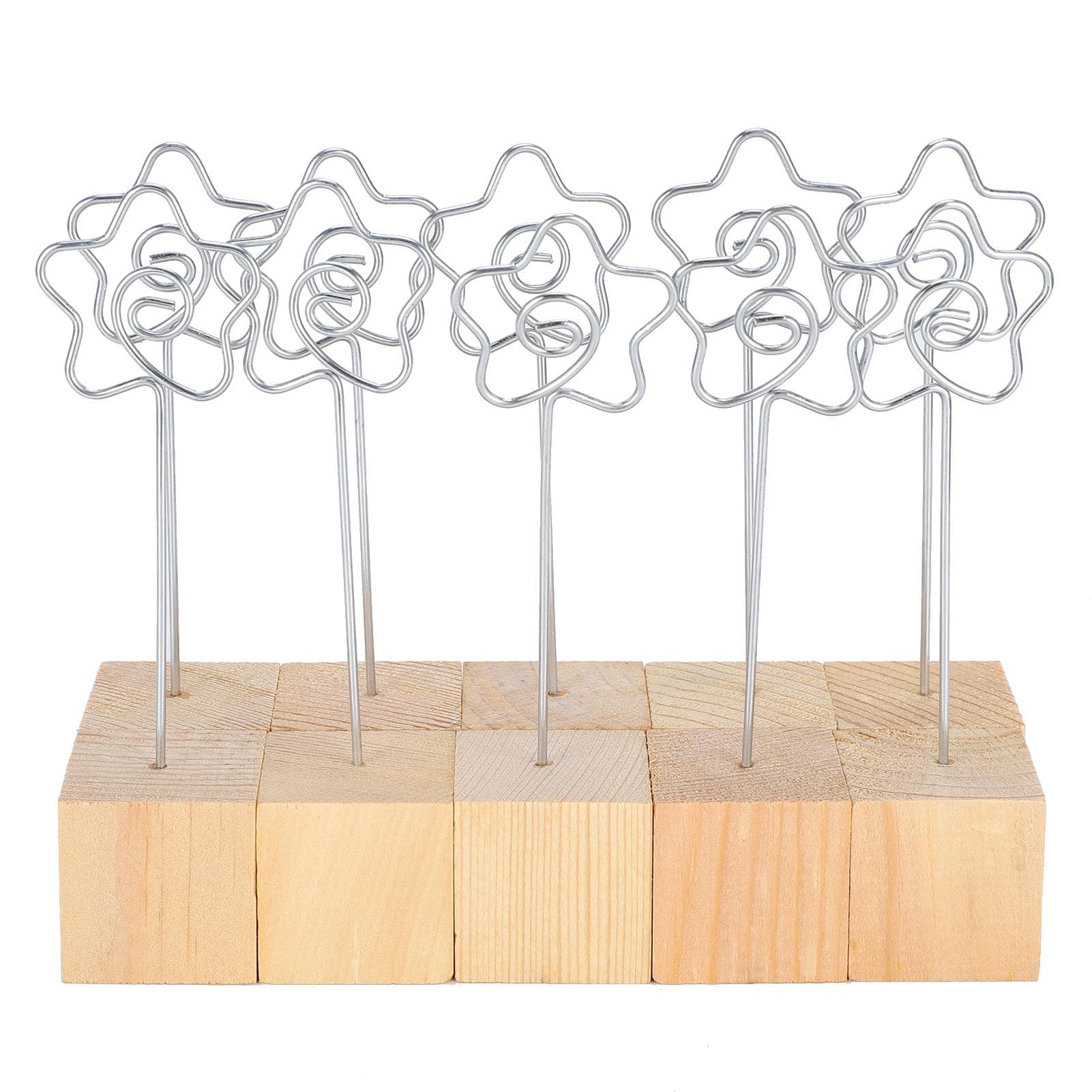 10Pcs Photo Holder Metal Clip Stand Note Message Card Picture Solid Wood Base Craft