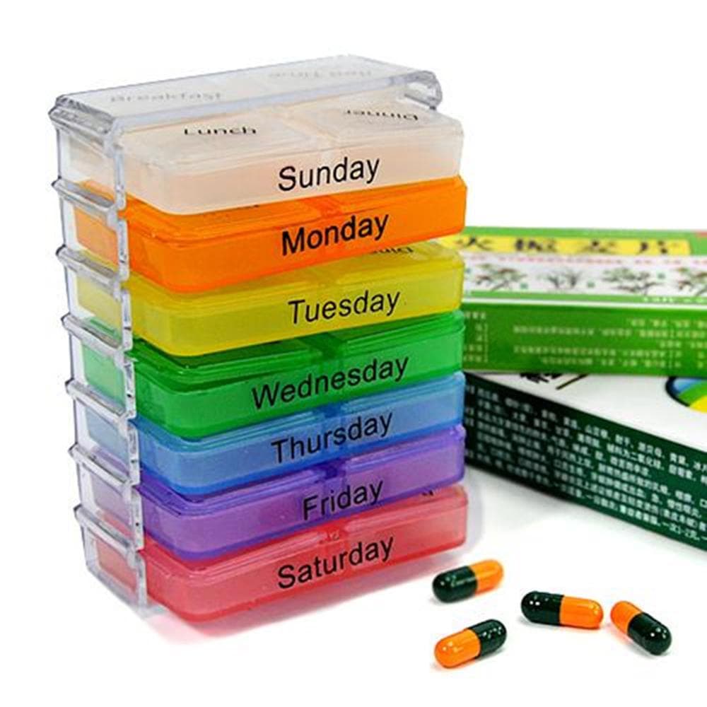 7 Day Weekly 28 Compartments Pill Medicine Storage Table Holder Pill Cases Splitters Container