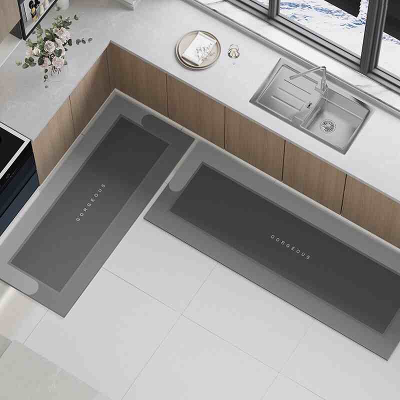 2Pcs Kitchen Soft Diatomium Mud Floor Mat Household Non-Slip Long Strip Carpet Absorbent Quick-Drying Bath Floor Mat 50X80and50X160CM